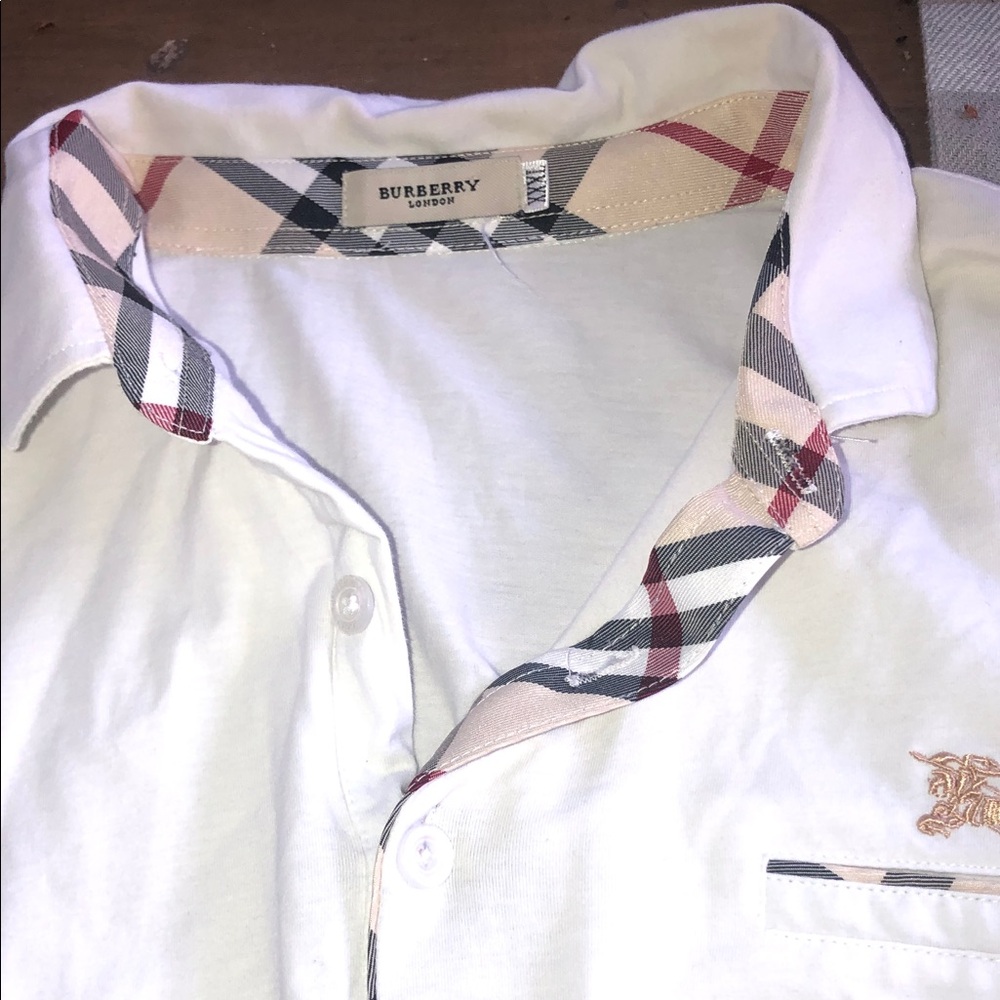Burberry White Polo with Signature Check Trim